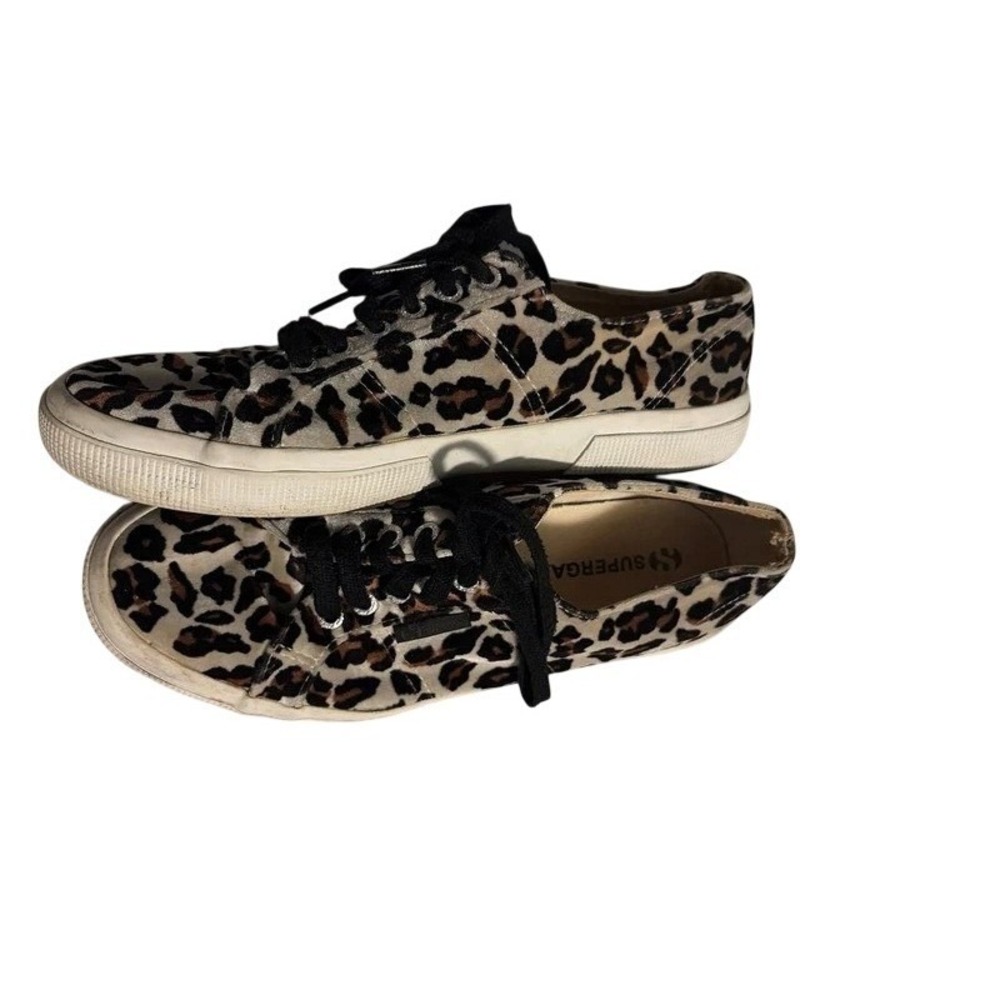 Superga 2750 Cotu Sneakers Leopard Print Velvet Low Top Tan Black Women 10